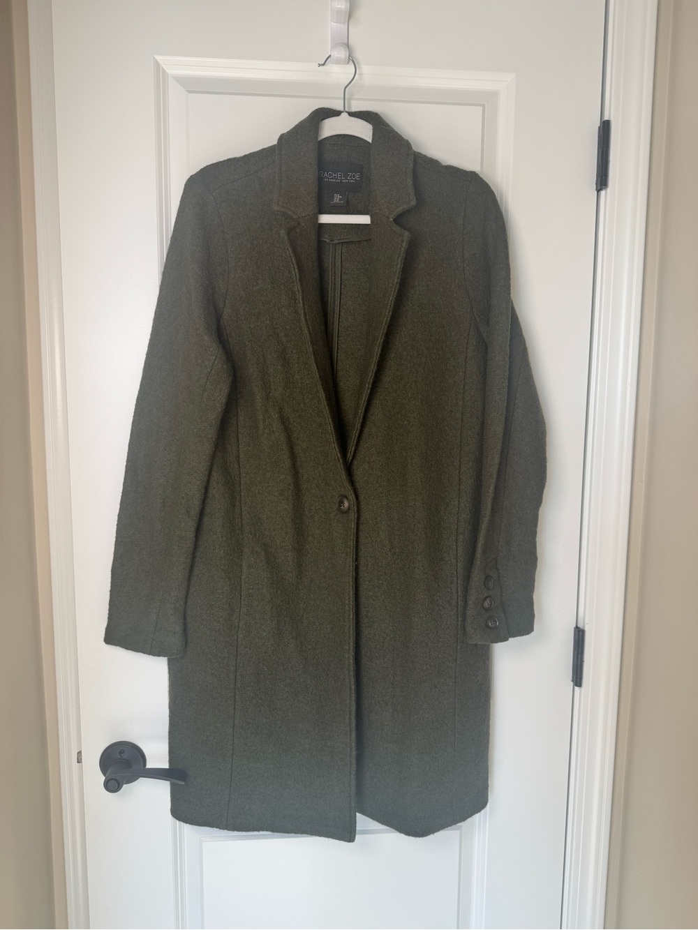 Rachel Zoe Olive Single-Button Wool Blend Trench Coat